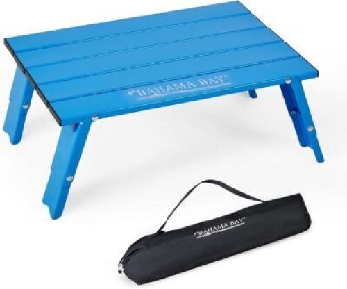 Ultralight Aluminum Mini Table, Foldable Small Beach Table with Retractable Legs, 66lbs/30kg Weight Capacity, Suitable for Picnic Camping Outdoor Hiking(Blue) - Lot 4102