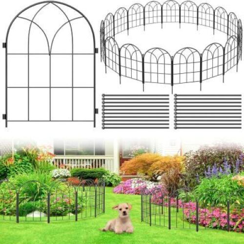 Garden Fences Animal Barrier, 12.55"*16.48" Black Garden Border Fencing, Arched Rustproof Metal No Dig Fence for Dogs, Outdoor Fence, Dog Fencing for Yard, Flower Bed (Medium 19 Pcs) - Lot 4104