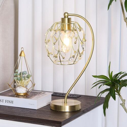 Crystal Table Lamps for Living Room, Gold Crystal Bedside Lamp, Modern Nightstand Lamps for Bedroom Home Office, Elegant Decorative Gold Desk Lamps for Girls Room, Single - Lot 4110