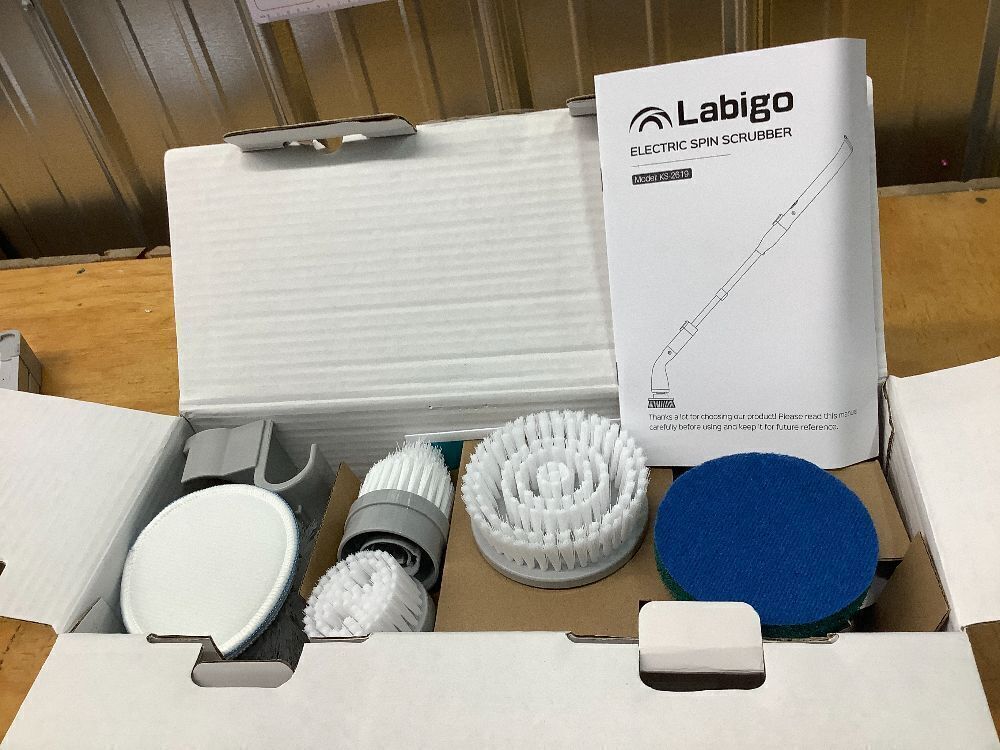 LABIGO Electric Spin Scrubber LA1 Pro, Cordless Spin Scrubber with 4 Replaceable Brush Heads and Adjustable Extension Handle, Power Cleaning Brush for Bathroom Floor Tile (White) - Image 3 - Lot 4111