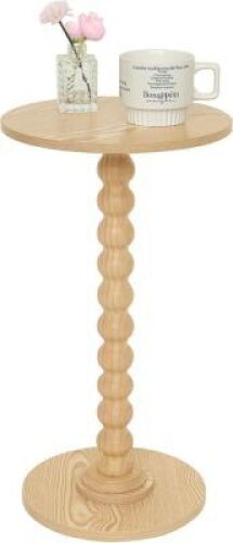 Round Side Table, Small Drink Table for Small Spaces, Modern Accent End Table Coffee Table with Solid Wood Leg for Living Room, Bedroom, Corners, and Office (Natural) - Lot 4118