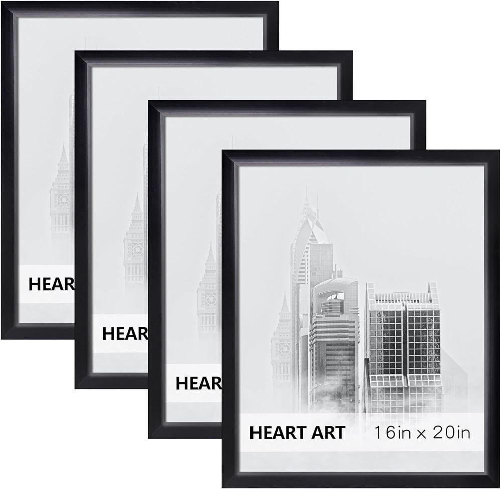 HEART ART 16x20 Frames Set of 4,Picture Frames 16x20 For Posters Without Mat,Wall Gallery Photo Frames,Black - Image 1 - Lot 4137