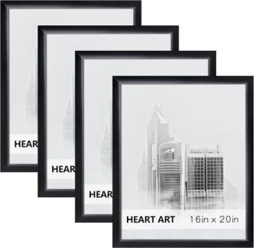 HEART ART 16x20 Frames Set of 4,Picture Frames 16x20 For Posters Without Mat,Wall Gallery Photo Frames,Black - Lot 4137