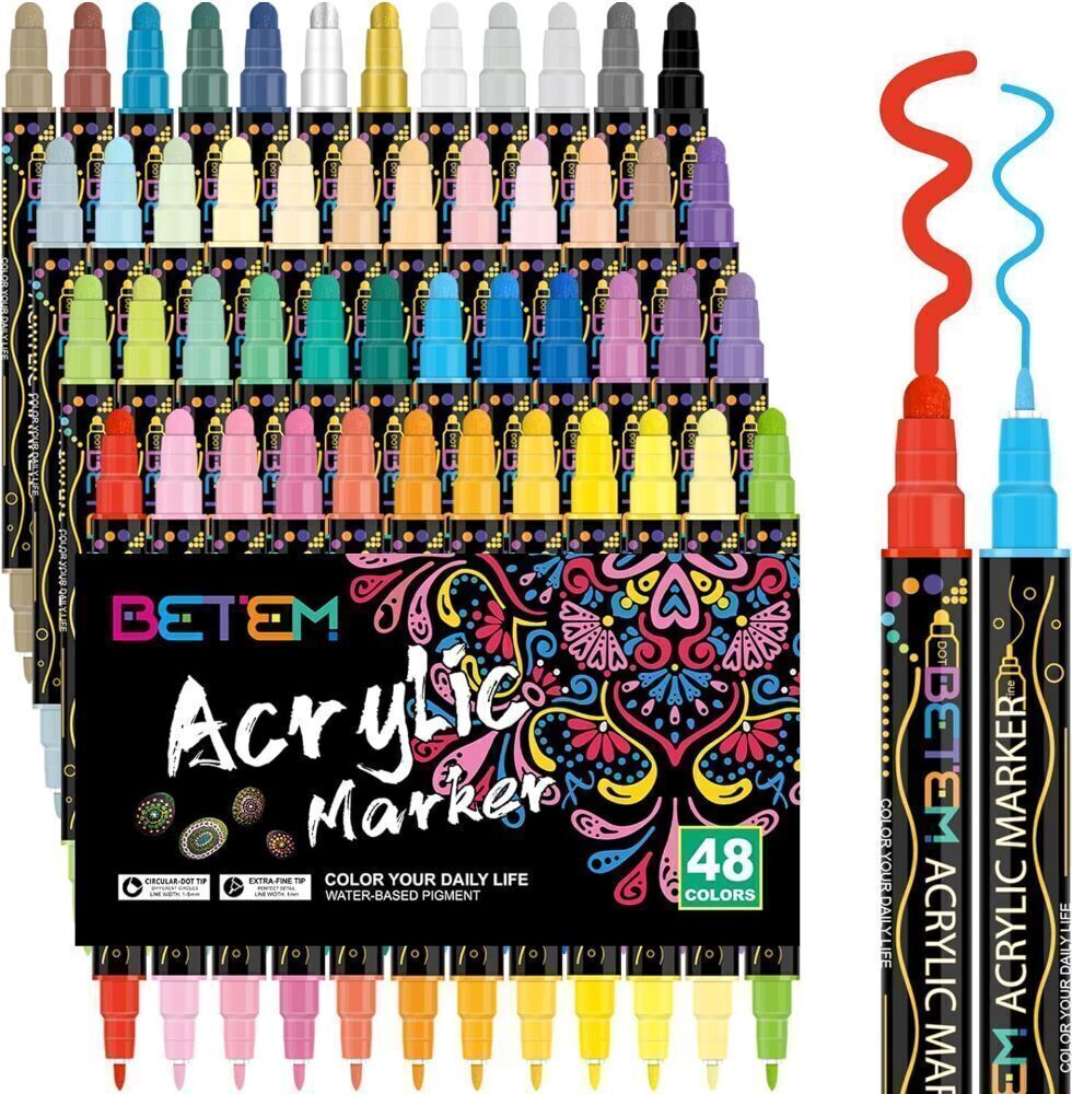 Betem 48 Colors Dual Tip Acrylic Paint Pens Markers - Image 1 - Lot 4411