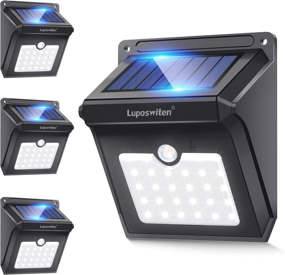 28 LEDs Solar Lights Outdoor, Luposwiten Solar Motion Sensor Lights Wireless Security Lights, 4-Pack - Image 1 - Lot 4440