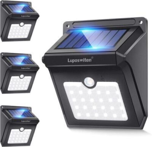 28 LEDs Solar Lights Outdoor, Luposwiten Solar Motion Sensor Lights Wireless Security Lights, 4-Pack - Lot 4440