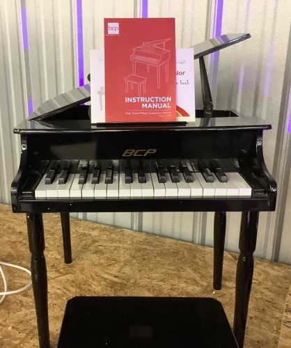 Kids Mini Wooden Grand Piano w/ Lid, Bench, Music Rack, Song Book, Stickers - Lot 112