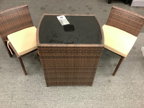 3-Piece Patio Wicker Bistro Set for Small Spaces w/Glass Top Table and 2 Chairs - Lot 123