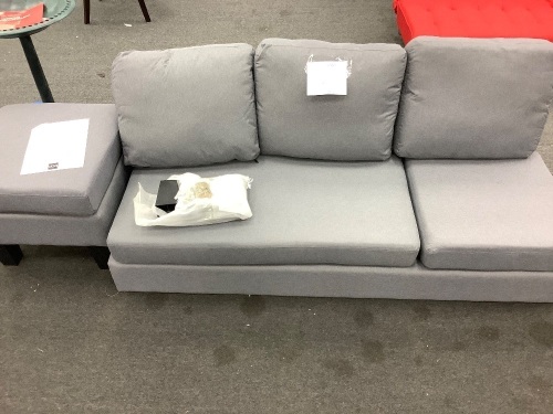 Linen Sectional Sofa Couch w/ Chaise Lounge, Reversible Ottoman Bench - Lot 140