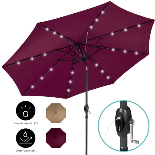 10ft Solar LED Patio Umbrella w/ USB Charger, Portable Power Bank, Tilt Adjustment - Lot 167
