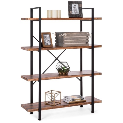 4-Shelf Industrial Open Bookshelf w/ Wood Shelves, Metal Frame - Lot 233