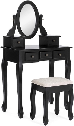 Hair Dressing Vanity Table Set w/Adjustable Oval Mirror, Padded Stool Seat - Lot 254
