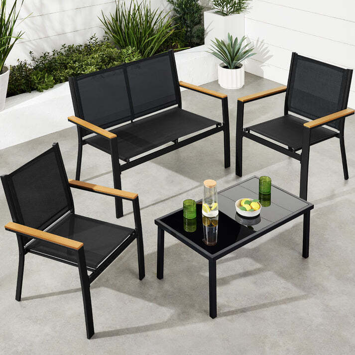 4-Piece Textilene Outdoor Conversation Set w/ Cushions, Table - Image 1 - Lot 3321