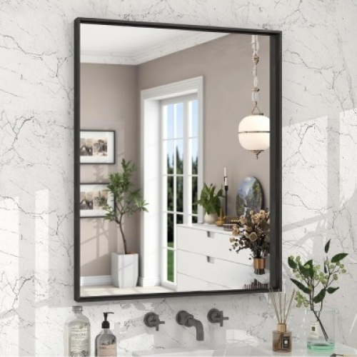 Black Bathroom Mirrors for Over Sink, 36"x 24" Wall Vanity Mirror, Matte Framed Rectangle - Lot 3325