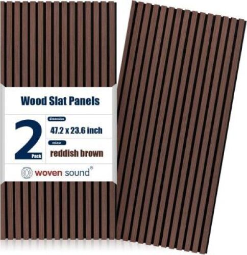 Woven Sound Wood Panels for Wall, Functionality and Durability, Enhanced Acoustic & Sound Proof Fluted Design, Versatile Wood Slat Wall Decor for Home & Office, 2 Pack Walnut, 47.2x23.6 Inch - Lot 3587