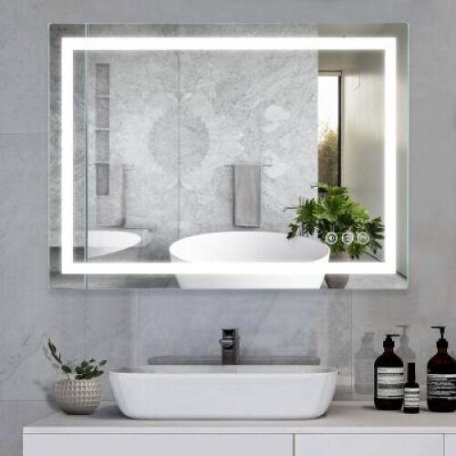 LED Bathroom Mirror, 36x28 inch Frontlit Bathroom Vanity Mirrors with Lights, Mirrors for Wall with Smart Touch Button, 3 Colors, Anti-Fog, Memory, Stepless Dimmable Makeup Mirror - Lot 3592