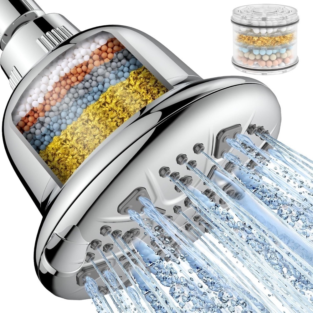 Filtered Shower Head - High Pressure Shower Head with Filter for Hard Water Softener - 7 Settings Bathroom Rain Showerhead to Remove Chlorine and Heavy Metals (Chrome) - Image 1 - Lot 3629
