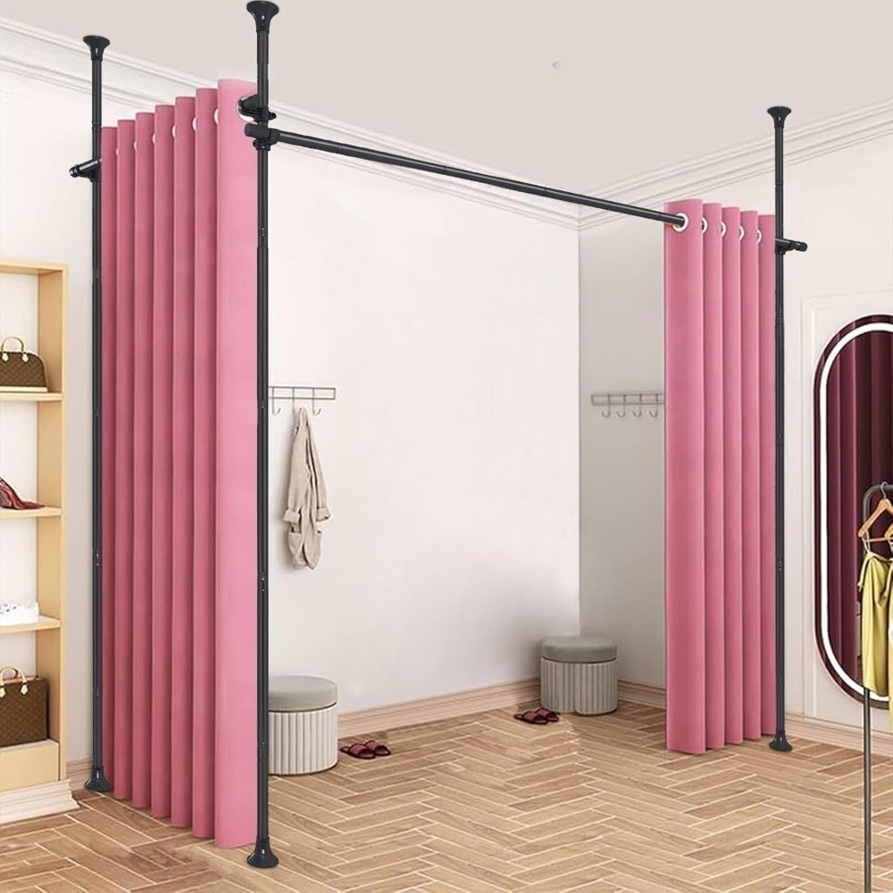 Room Divider, No Drilling Floor to Ceiling Room Divider Curtain Rods Freestanding Tension Rod Wall Divider Heavy Duty Black Room Dividers for Privacy,Partition Separators, 28-114inch(W) 4-10ft (H) - Image 1 - Lot 3630