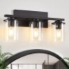 3 Light Bathroom Light Fixtures, Black Vanity Lights Over Mirror, Modern Bathroom Vanity Light with Clear Glass Shade and E26 Base, Matte Black Vanity Lights for Bathroom - Thumbnail 1