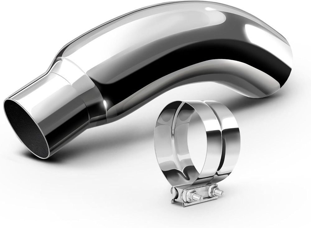 Exhaust Tip, 4 Inch Diesel Exhaust Tip Elbow Tip with a Clamp, 4" inlet 6" Outlet Chromed Exhaust Tip for Pickups, Trucks and Cars - Image 1 - Lot 3637