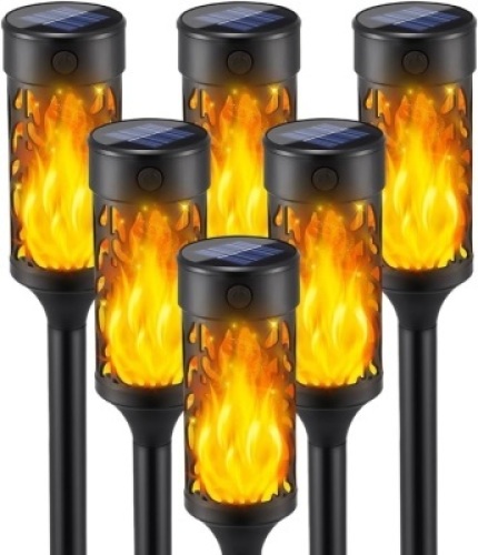 6Pcs Solar Lights Outdoor Waterproof, Flame Torches for Outside with Flickering Flame, Solar Powered Outdoor Lights for Garden Decor, LED Luces Solares Garden Lighting for Pathway Yard Decorations - Lot 3639
