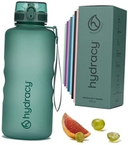 Water Bottle with Time Marker -Large BPA Moonlight Green 64 oz - Fast Flow - Lot 3641