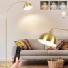 【Upgraded】 Arc Floor Lamps for Living Room - Stepless Dimmable Gold Tall Lamp with Remote Control & Color Temperature 9W LED Bulb, Over Couch Arched Reading Standing Lamp for Bedroom Brass - Thumbnail 1