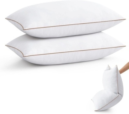 puredown® Goose Feather Down Pillows Queen Size Set of 2, Soft Fluffy Luxury Hotel Collection Pillow, 100% Cotton Cover, Medium Firm Bed Pillow for Back, Stomach or Side Sleeper. - Lot 3643