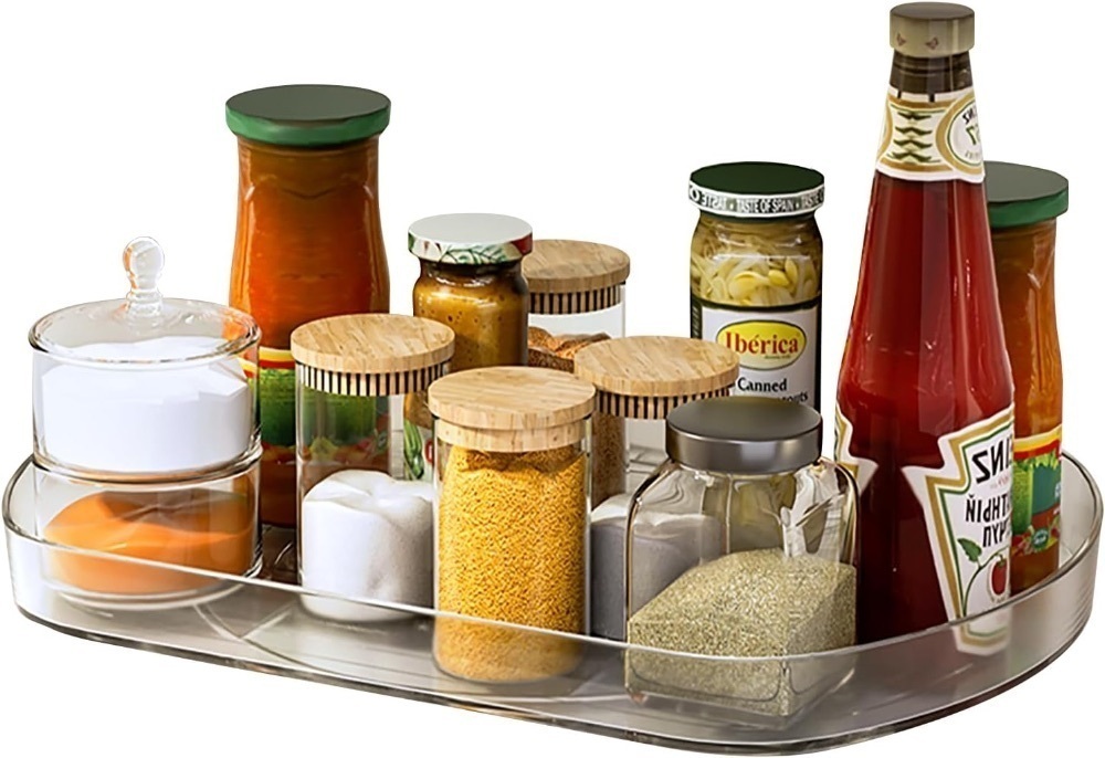Voova Lazy Susan Turntable Organizer for Refrigerator, 360° Rotating Fridge Organizers and Storage,Rectangle Condiment Organizer Rack for Fridge,Cabinet, Kitchen, Pantry, Countertop, Clear (1 Pack) - Image 5 - Lot 3652