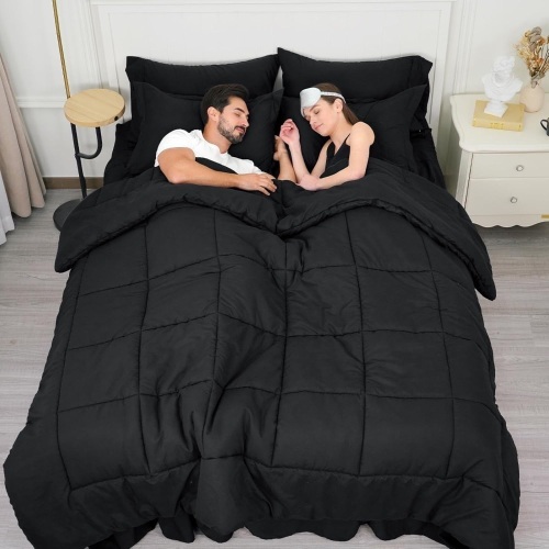 David's Home Comforter Sets Queen-7 Pieces Bed in a Bag Comforter Set-Ultra Soft and Comfy Down Alternative Comforter, Pillow Shams, Flat Sheet, Fitted Sheet and Pillowcase, Black - Lot 3655