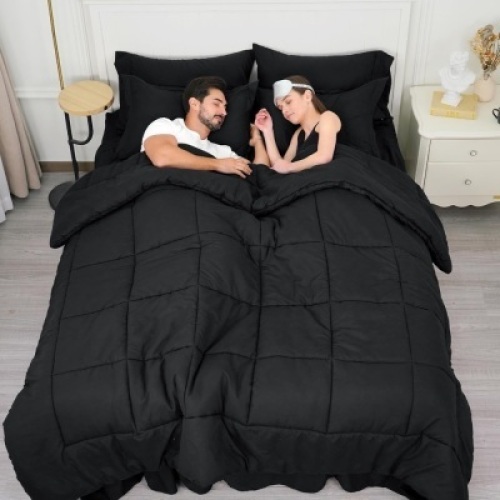 David's Home Comforter Sets Queen-7 Pieces Bed in a Bag Comforter Set-Ultra Soft and Comfy Down Alternative Comforter, Pillow Shams, Flat Sheet, Fitted Sheet and Pillowcase, Black - Lot 3656