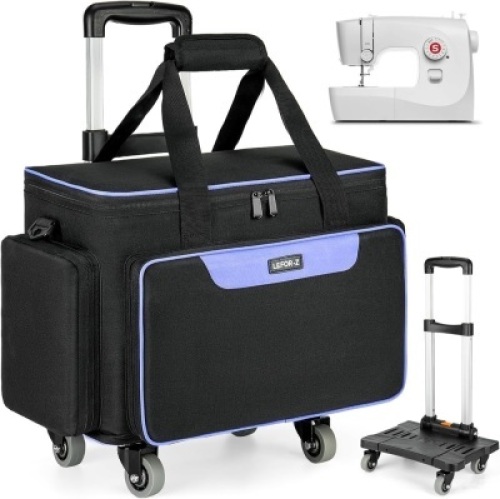 Rolling Sewing Machine Case with 4 Wheels,Sewing Machine Carrying Bag,Trolley Tote Bag Fits for Most Standard Singer,Brother,Janome Sewing Machine and Accessories,Black - Lot 3666