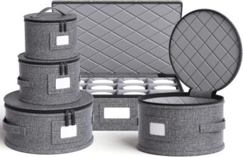 China Storage Containers Hard Shell Box for Moving Dishes, Plate, Wine and Glasses, Dinnerware, Mugs, Saucers Quilted Organizer Dividers for Packing Fine China Storage Containers 5Piece Grey - Lot 3667
