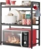 NETEL Expandable Microwave Stand,3 Tier Metal Kitchen Countertop Organizer Shelves with 8 Hooks,Bakers Rack,Microwave Shelf,Microwave Oven Rack,110lbs Weight Capacity - Thumbnail 1
