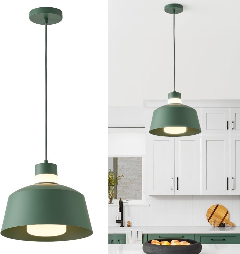 Macaron Kitchen Island Pendant Light,11 Inch Hanging Light Fixtures Adjustable Height, Modern Pendant Light for Dining Room Bedroom Bar Office (Green) - Image 1 - Lot 3673