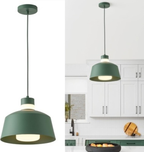 Macaron Kitchen Island Pendant Light,11 Inch Hanging Light Fixtures Adjustable Height, Modern Pendant Light for Dining Room Bedroom Bar Office (Green) - Lot 3673