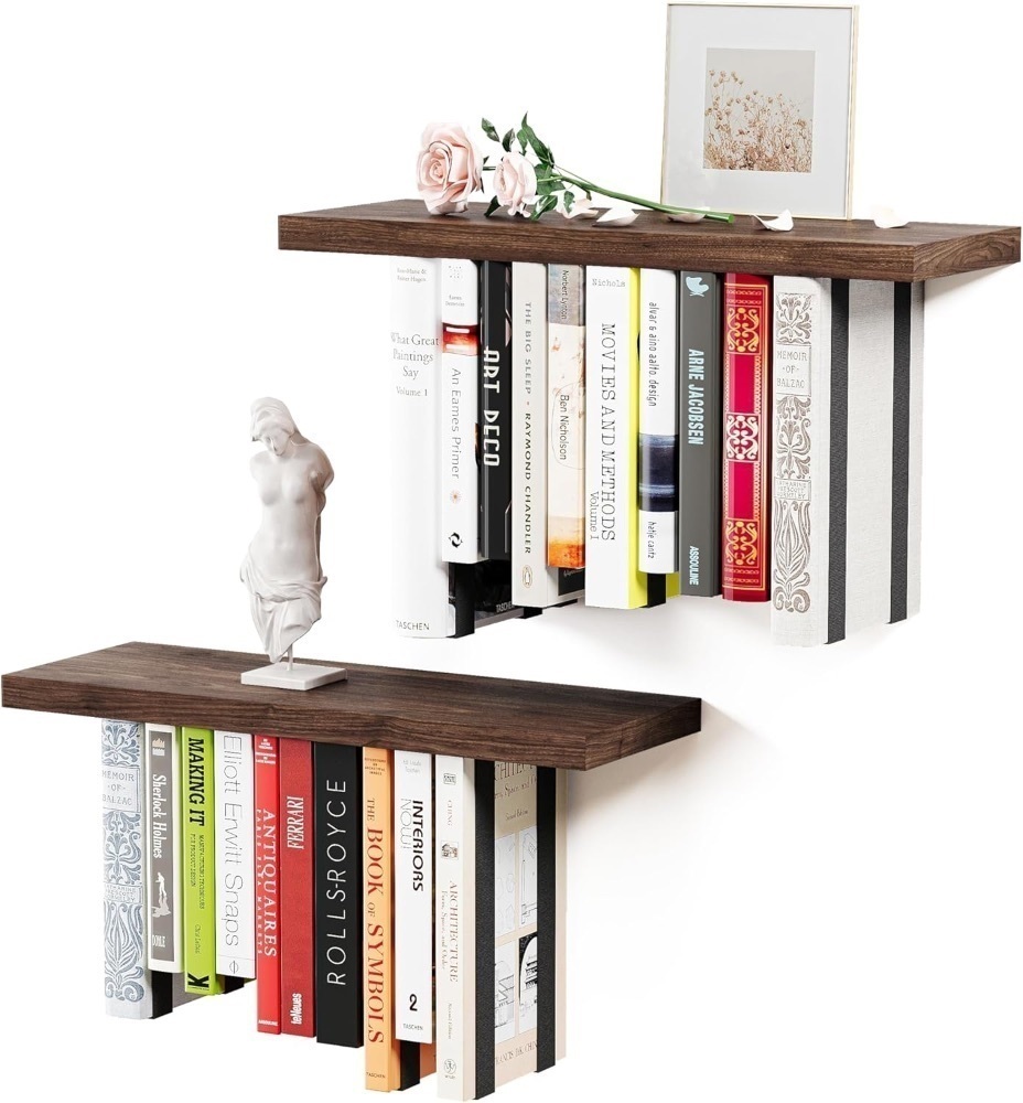 Floating Bookshelves for Wall, Rustic Wood Hanging Wall - Image 1 - Lot 3727