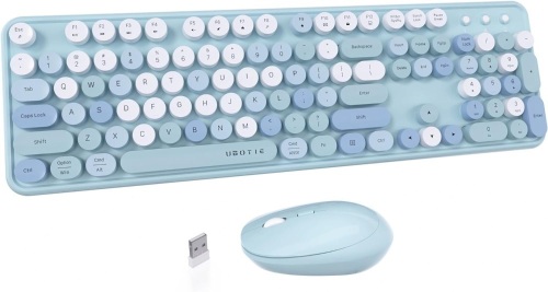 UBOTIE Colorful Computer Wireless Keyboard Mouse Combos, Typewriter Flexible Keys Office Full-Sized Keyboard - Lot 3731