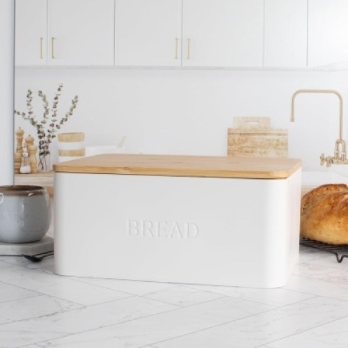 Beautiful Bread Box With Wooden Lid For Your Kitchen Countertop - Lot 3741