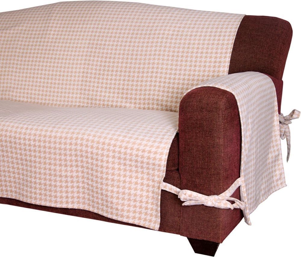 Houndstooth Fleece Pet Couch Protector Furniture Cover, Tan and Latte Houndstooth Print, Three Cushion Couch Size - Image 1 - Lot 3834