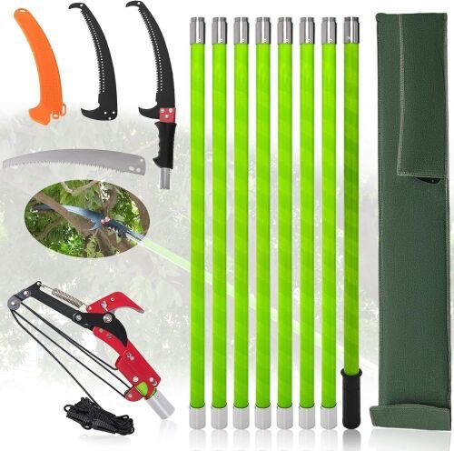 Tree Pruner Pole Saw for Trimming, 7.3-27ft Manual Extendable Tree Trimmer, Ideal for Palms and Shrubs - Lot 3842