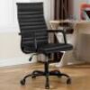 Office Chair, Ergonomic Executive Conference Room Chairs, Ribbed Leather Desk Chair with Lumbar Support, Adjustable Height Mid-Back Swivel Chair with Padded Seat and Square Tube Armrests - Thumbnail 1