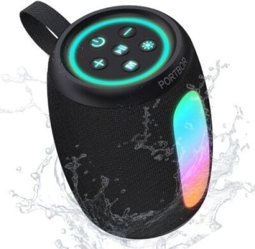 Portable Bluetooth Speaker, Powerful Stereo Sound Small Wireless Speaker with Lights, IPX5 Waterproof, BT5.3 with AUX Input, TWS Pairing, for Outdoor Home Party Camping, Electronics Gifts for Him Her - Lot 3872