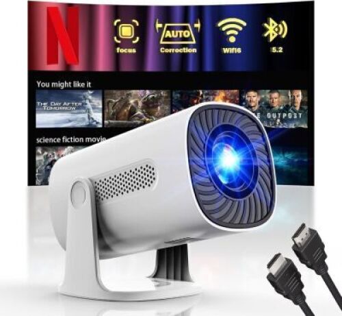 [Built-in Apps & Smart OS] Smart Projector with WiFi and Bluetooth, 1080P FHD 4K Support, Projector with Auto Keystone, Stereo Speaker, Compatible with HDMI/TV Stick/USB, Portable Projector, White - Lot 3929