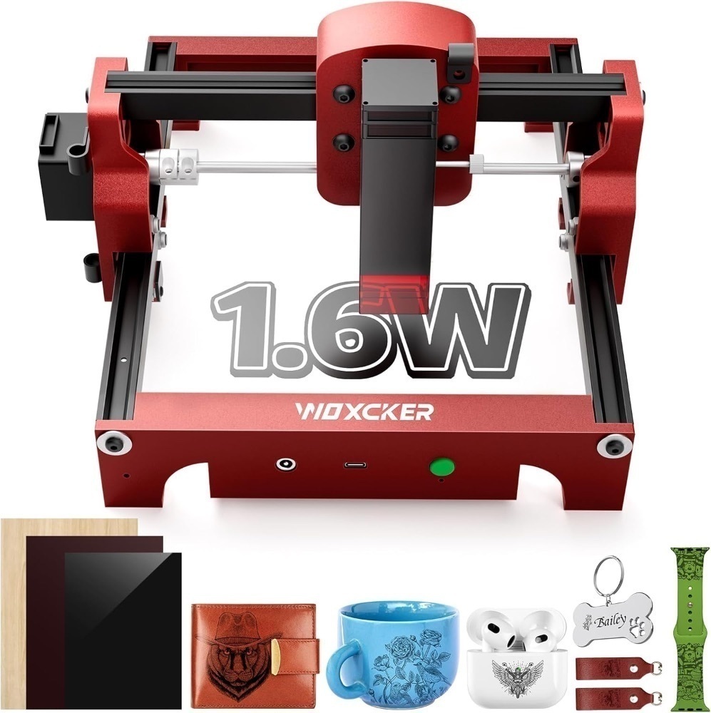 Mini Laser Engraving Machine, Woxcker S1 1.6W Portable Laser Engraver No Need Installation 130mm x 130mm Bed Size 0.05 Laser Spot for DIY, Pager, Wood, Acrylic, Leather, Leaf, Beginner-Friendly - Image 1 - Lot 3960