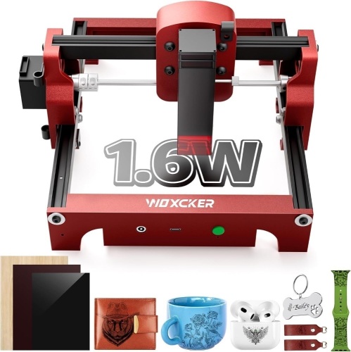 Mini Laser Engraving Machine, Woxcker S1 1.6W Portable Laser Engraver No Need Installation 130mm x 130mm Bed Size 0.05 Laser Spot for DIY, Pager, Wood, Acrylic, Leather, Leaf, Beginner-Friendly - Lot 3960