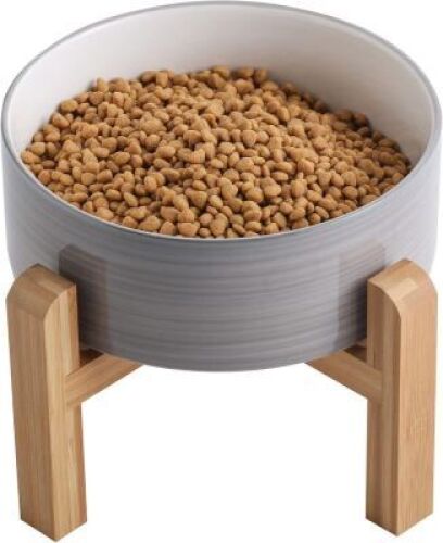 Elevated/Raised Dog Bowl Ceramic with Wood Stand - Lot 3985