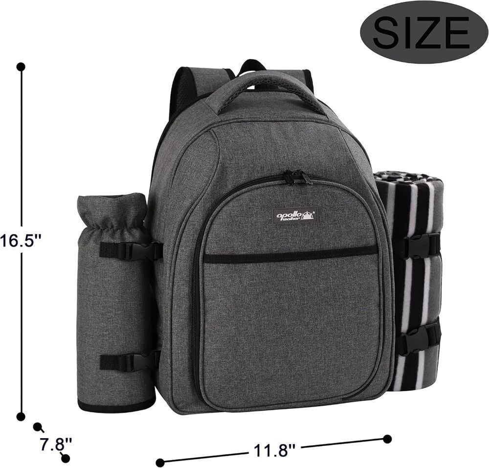 apollo walker Picnic Backpack Bag for 2 Person with Cooler Compartment, Detachable Bottle/Wine Holder, Fleece Blanket, Plates and Cutlery Set (2Person,Grey) - Image 1 - Lot 3990