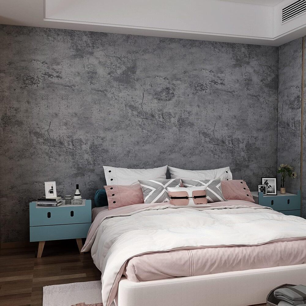 3yecao 31"x354" Extra Wide Thick Blue Grey Black Concrete Wallpaper Peel and Stick 3D Vinyl Textured Faux Concrete Contact Paper Gray Waterproof Cement Wall Sticker for Bedroom Bathroom Living Room - Image 1 - Lot 4026