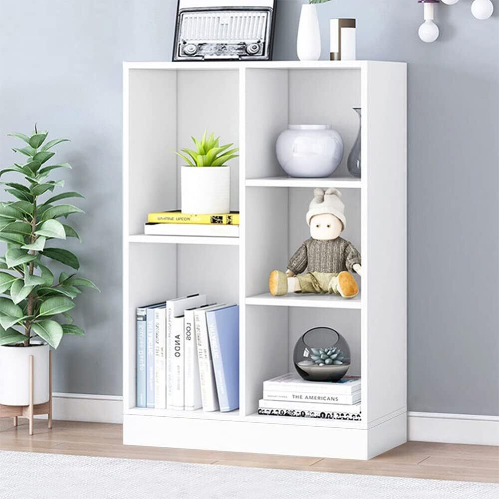 IOTXY Open Shelf Low Bookcase - Wooden 3-Tier Floor Standing Display Cabinet Organizer with Base, 5 Cubes Short Horizontal Bookshelf - Image 1 - Lot 4029